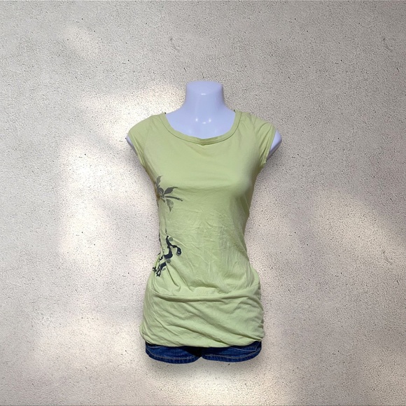 Y2k FANG Green Boho Smocked Hip Top - Picture 1 of 5